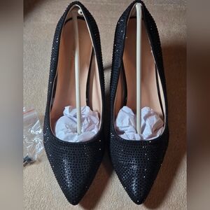 Lauren Lorraine Dori Black Stiletto Pumps Pewter Jewels 9.5 NEW